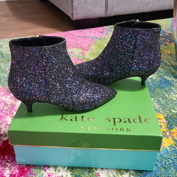 NWT - Kate Spade ♠️ Olly Too Midnight Confetti Glitter Boots - Picture 3 of 16